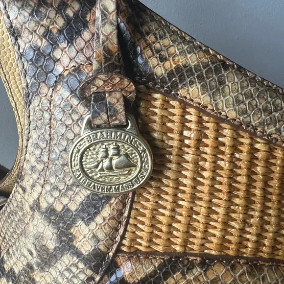 Brahmin Woven Straw Snakeskin Trim Shoulder Bag – Summer Tote - Picture 5 of 7